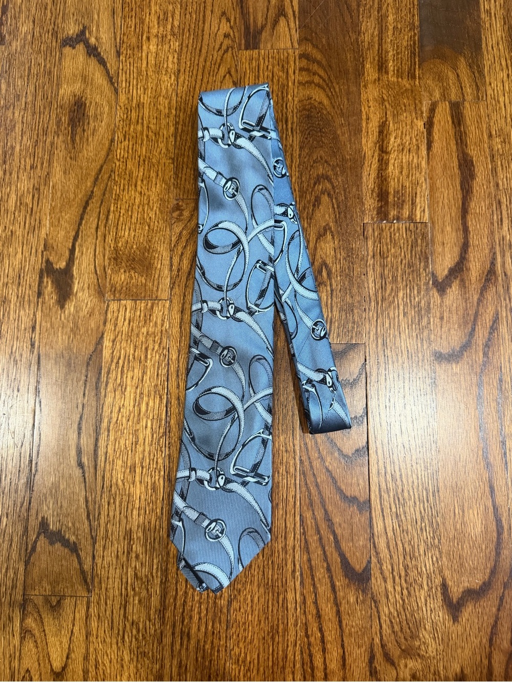 Gucci Light Blue Equestrian Bridle Print Silk Tie